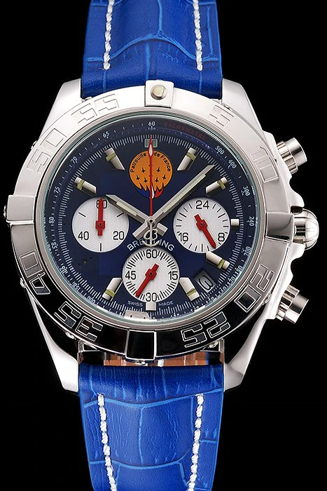 Breitling Chronomat Frecce Tricolori Blue Dial Stainless Steel Case Blue Leather Strap new122024