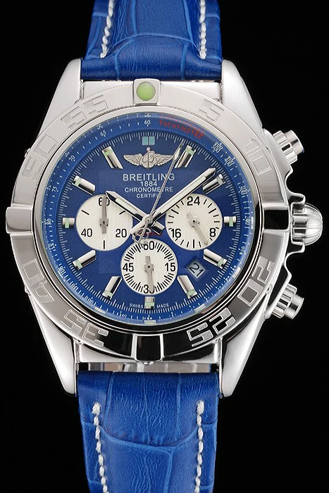 Breitling Chronomat Patrouille De France Blue Dial Stainless Steel Case Blue Leather Strap new122021