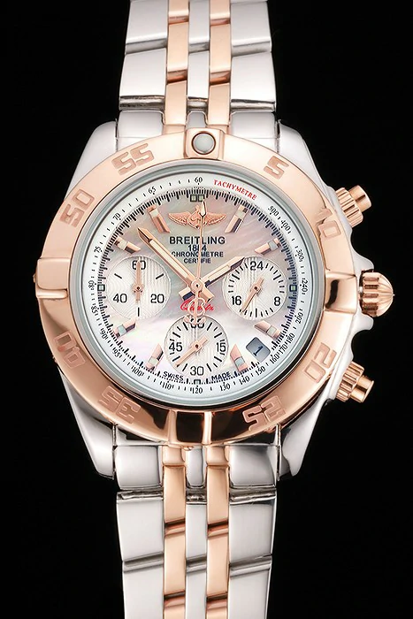 Breitling Chronomat Quartz Pearl Dial Rose Gold Bezel Stainless Steel Case Two Tone Bracelet new122883