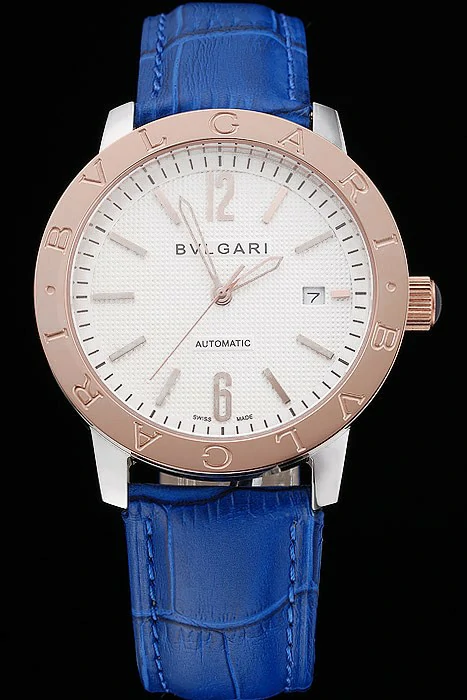 Bvlgari Novelties White Dial Gold Case Blue Leather Strap new121217