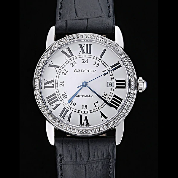 Cartier Ronde Solo Stainless Steel Diamond Case White Dial Roman Numerals new60092