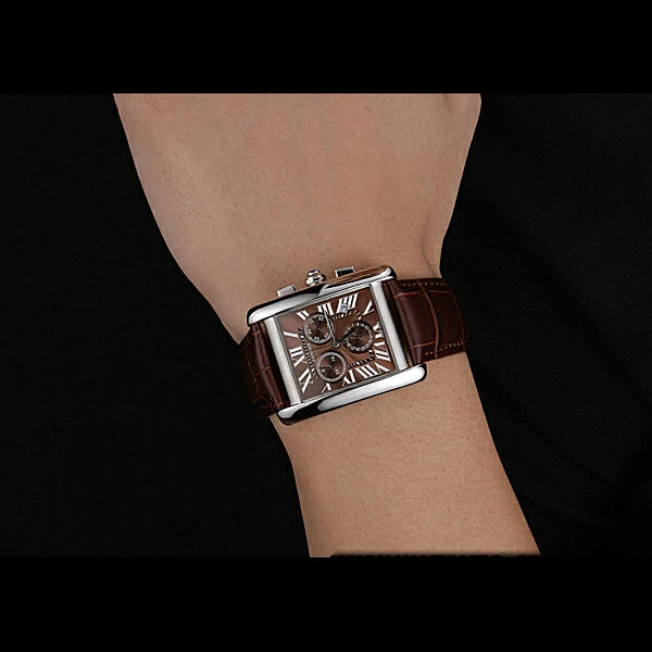 Cartier Tank MC Brown Dial Stainless Steel Case Brown Leather Bracelet new60618