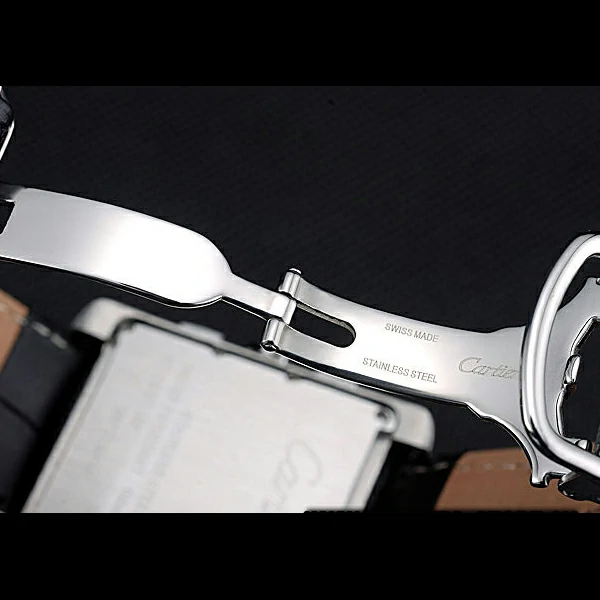 Cartier Tank MC White Dial Stainless Steel Case Black Leather Bracelet new60615
