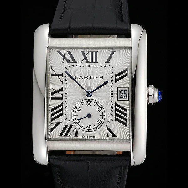 Cartier Tank MC White Dial Stainless Steel Case Black Leather Strap new60465