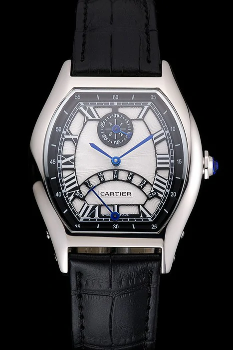 Cartier Tortue Perpetual Calendar White Dial Stainless Steel Case Black Leather Strap new121536
