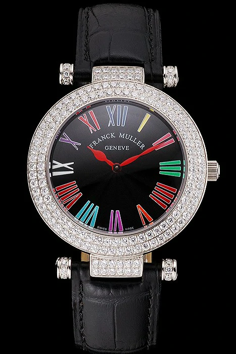 Franck Muller Double Mistery Ronde Black Dial Stainless Steel Case Black Leather Strap new122595