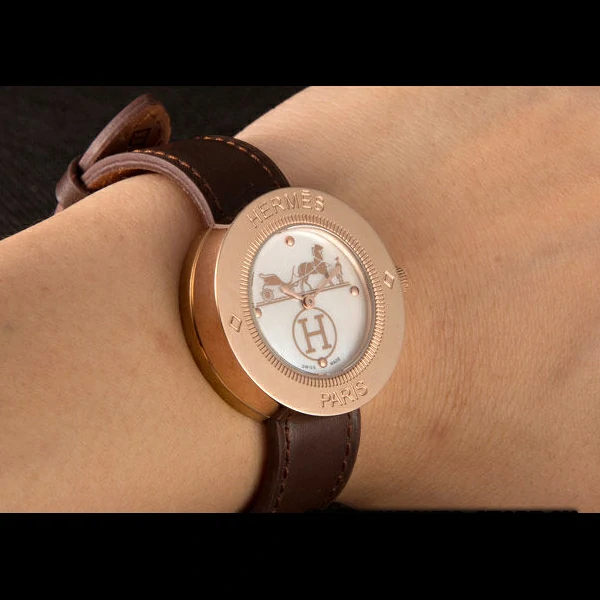 Hermes Classic MOP Dial Brown Leather Bracelet new59397
