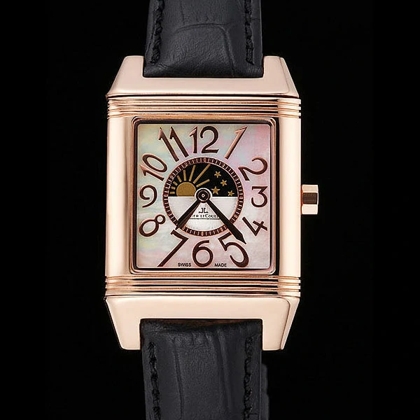 Jaeger le Coultre Reverso Squadro Lady Black Leather Strap Pearl Dial new58913
