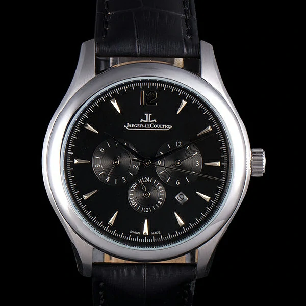 Jaeger Lecoultre Master Silver Bezel Black Leather Band new59711