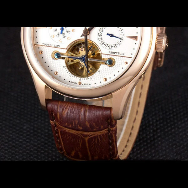 Jaeger Lecoultre Tourbillon Perpetuel Gold Bezel Brown Leather Band new59709