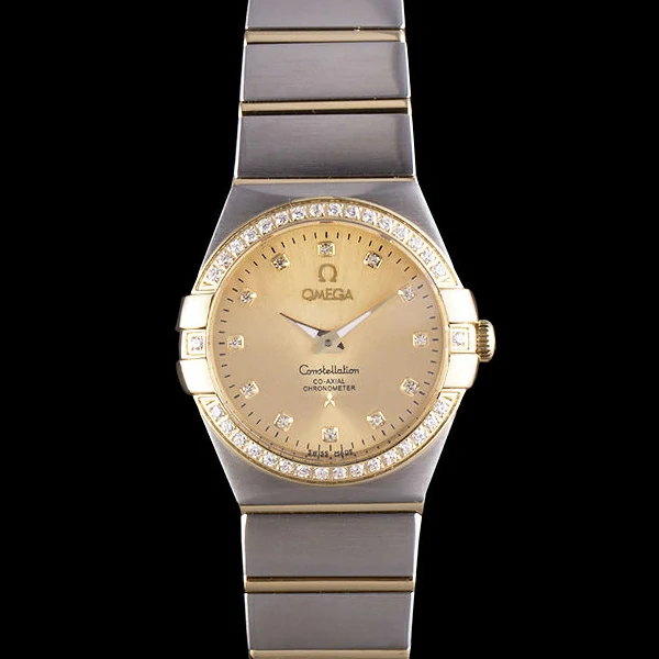 Lady Omega Constellation Crystal Encrusted Bezel Golden Dial new59239