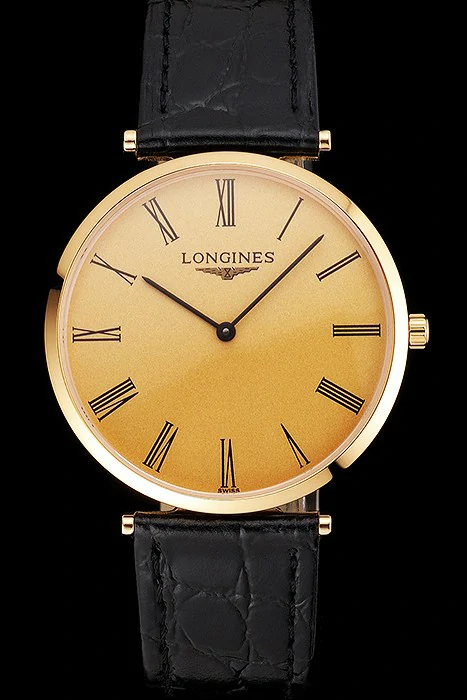 Longines Grande Classique Gold Dial Roman Numerals Gold Case Black Leather Strap new122760