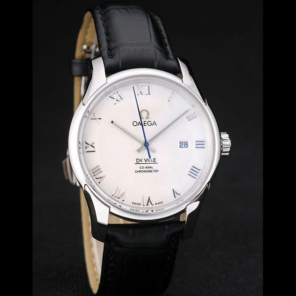 Omega DeVille Stainless Steel Bezel Black Leather Strap new58985