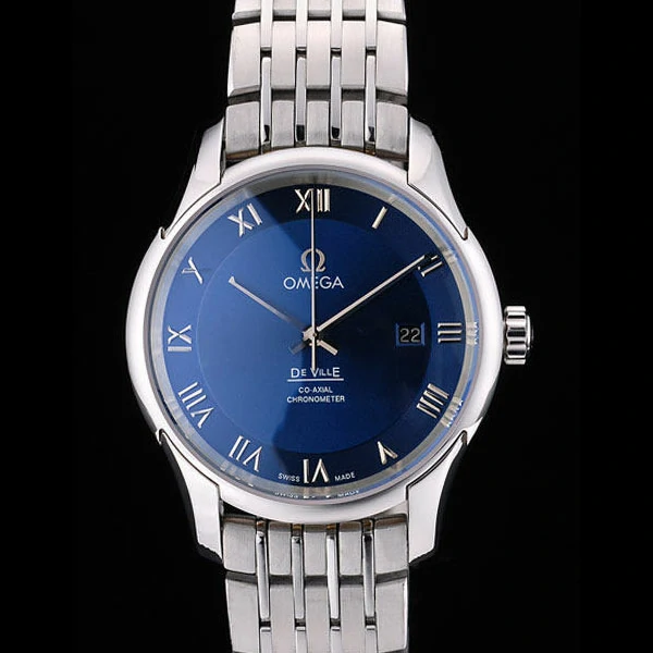 Omega DeVille Stainless Steel Bezel Roman Numbers Blue Dial new58977