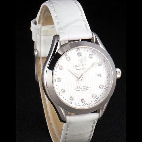 Omega Seamaster Lady White Leather Bracelet White Patterned Dial new59347