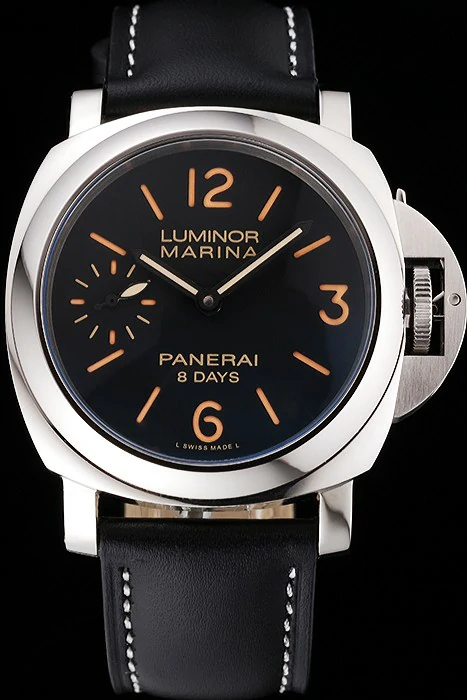 Panerai Luminor Marina 8 Days Black Dial Stainless Steel Case Black Leather Strap new122048