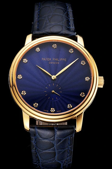 Patek Philippe Calatrava Blue Guilloche Dial Gold Case Blue Leather Strap new121961