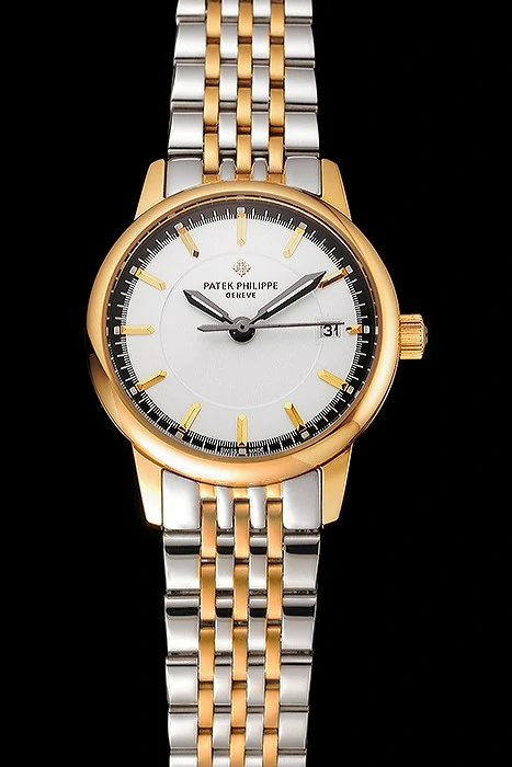 Patek Philippe Calatrava Ladies White Dial Yellow Gold Case Two Tone Bracelet new123933