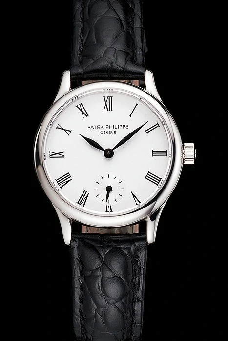 Patek Philippe Calatrava White Dial Roman Numerals Stainless Steel Case Black Leather Strap new121943