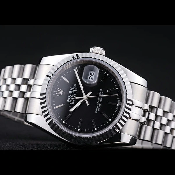 Rolex Datejust Black Dial Diamonds Ribbed Bezel new58637
