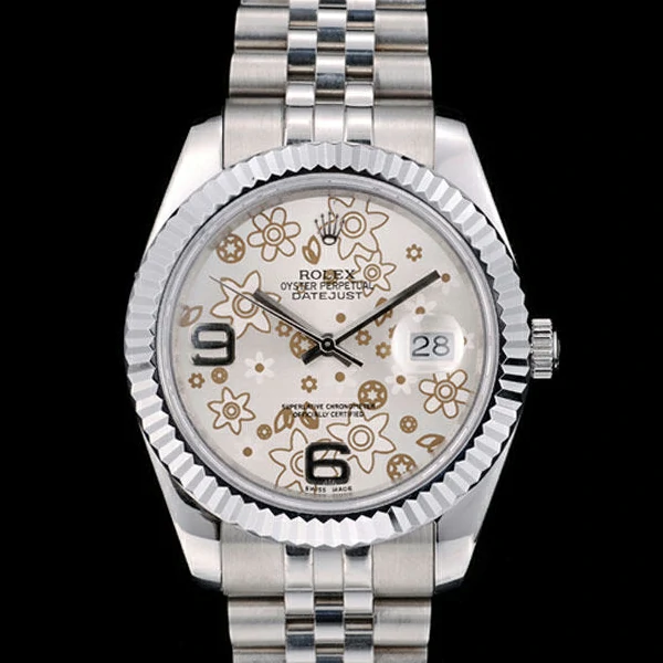 Rolex DateJust Stainless Steel Ribbed Bezel Flower Silver Dial new58929