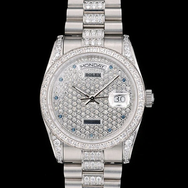 Rolex DayDate Diamond Plated Stainless Steel Bracelet Diamond Plated Dial new58932