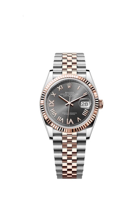 Rolex Replica Watch Datejust 36, Oystersteel and 18k Everose Gold, Slate set with diamonds dial, Fluted Jubilee, 126231-0047
