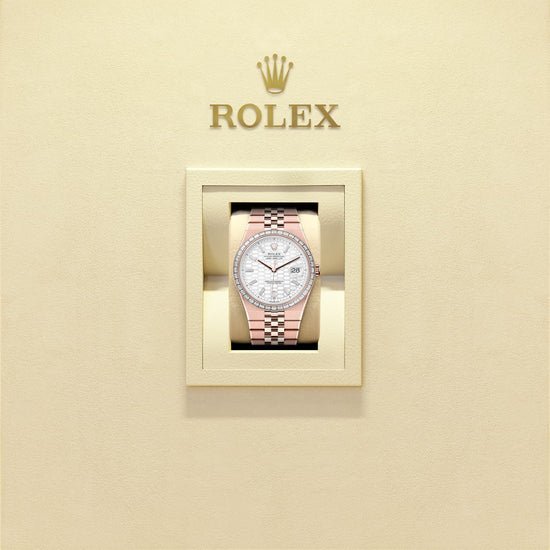 Rolex Replica Watch Land-Dweller 40, 18k Everose Gold and Diamonds, Intense white dial, Flat Jubilee, 127385tbr-0003
