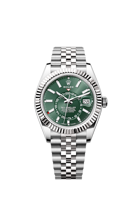 Rolex Replica Watch Sky-Dweller, 42mm, Oystersteel and 18k White Gold, Green, Jubilee, 336934-0002