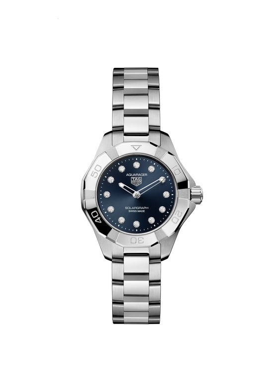TAG Heuer Aquaracer Professional 100 Solargraph, Stainless Steel and Diamonds set, Solar Quartz, 28 mm, WBP141E.BA0049