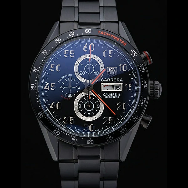 Tag Heuer Carrera Ion Plated Stainless Steel Bracelet Black Dial new59438