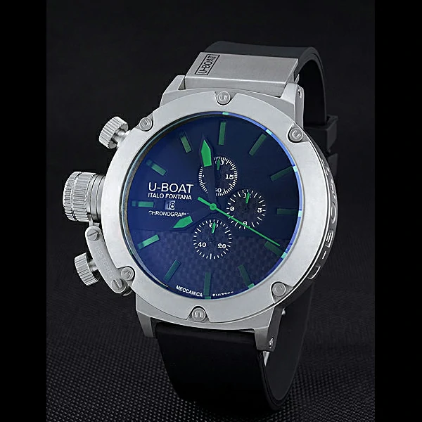 U Boat Italo Fontana Black Carbon Dial Green Hour Marks Stainless Steel Case Rubber Bracelet new60635