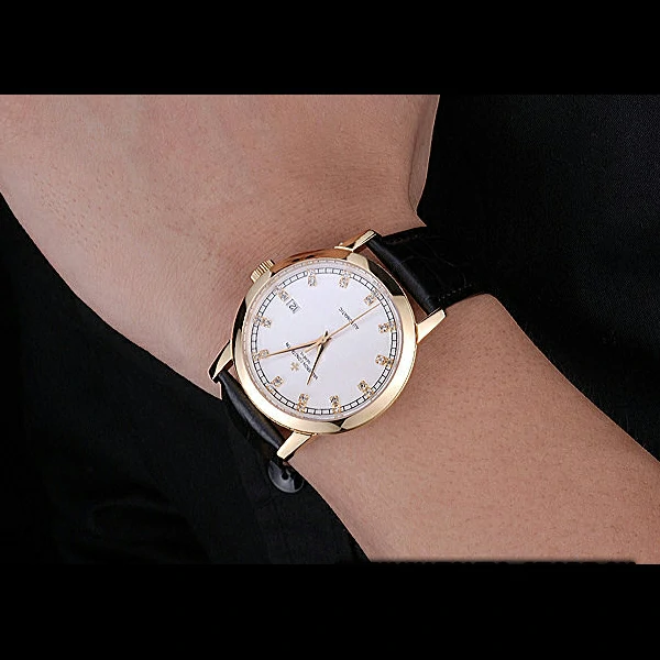 Vacheron Constantin Patrimony Traditionnelle Gold Case Diamond Numerals Black Leather new60448
