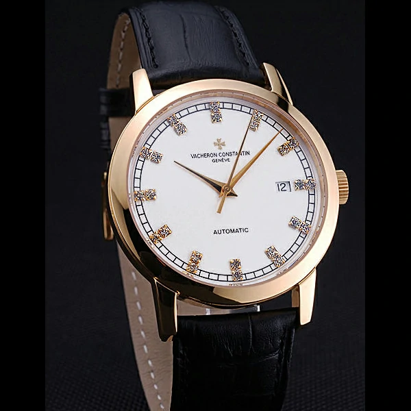 Vacheron Constantin Patrimony Traditionnelle Gold Case Diamond Numerals Black Leather new60448